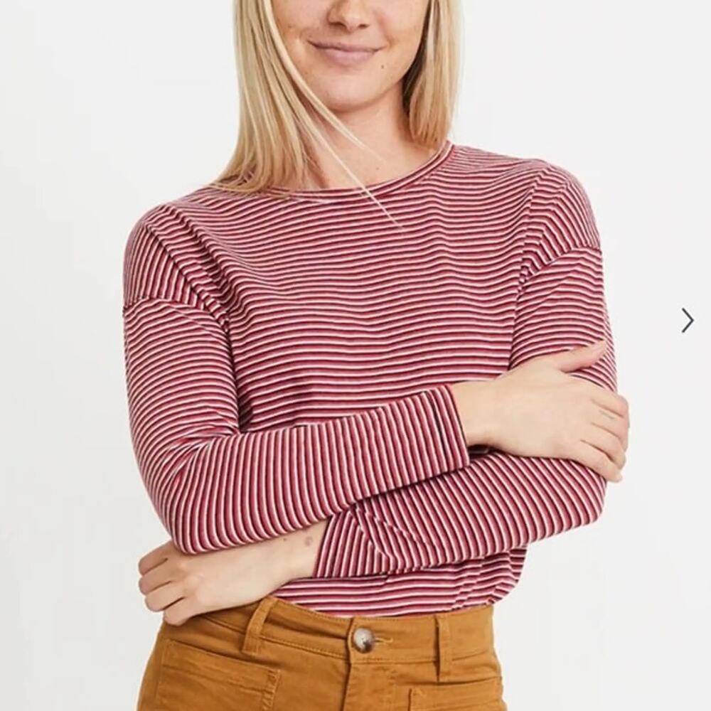 Marine Layer (S) Merritt Crew Striped Coastal Long Sleeve Lightweight T-Shirt